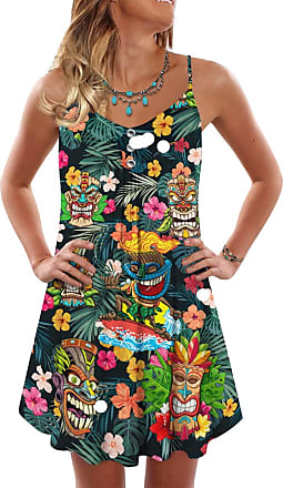 NREALY Falda Womens Fashion Casual Sleeveless Retro Print Beach Mini Dress Beach Dress 