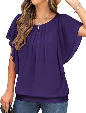 Women Fashion Long Sleeve Shirt Chiffon Purple White Polka Dot High Collar  Blouse Autumn Summer Top