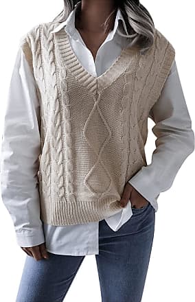 Women's Oversized Solid Color V-neck Knitted Vest Cable Sleeveless Sweater