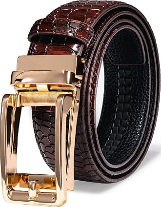 Big & Tall Leather Mock Crocodile Print Belt with Gold Buckle by Trafalgar  Men's Accessories