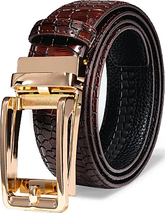 Mens Ratchet Buckle Leather Belt Gold Black Bussiness Adjustable