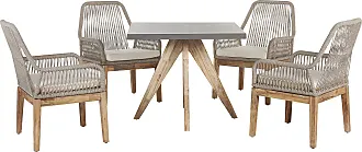 Conjunto de comedor para jardín cemento reforzado de madera gris claro para  4 personas mesa redonda