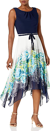S.L. Fashions Womens Sleeveless Short Roll Collar Dress, Navy Print, 14