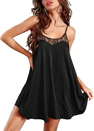 Sexy Sleep Lingerie For Women V Neck Satin Nightgown Plus Size Floral Lace  Trim Silk Teddy Nightdress, Black, Large : : Clothing, Shoes &  Accessories