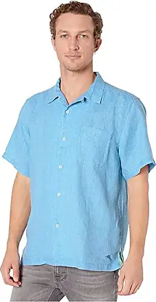 Tommy Bahama Shirt Mens 3XL XXXL Blue Leaf Button Up Silk Short Sleeve