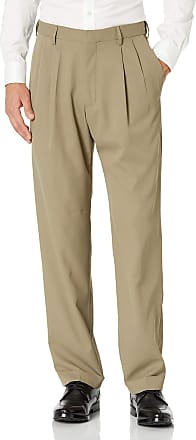 Haggar Mens Mynx Gabardine Pleat-Front Dress Pant with Hidden Expandable Waist, Khaki, 32W x 30L