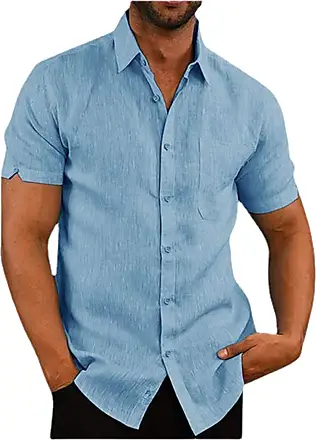 Terno masculino de manga dupla com gola redonda casual moda manga camiseta  blusa masculina blusa masculina top camisas, Azul, GG