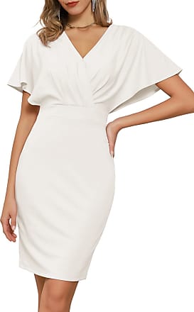 Grace Karin Womens V Neck Dresses Elegant Short Sleeve Casual Hip Wrapped Party Dress White