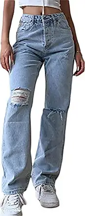 Femme Décontracté Pantalon Jeans Droit Jambe Large Taille Haute Pantalon  Loose