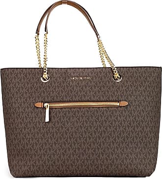 Michael Kors Joe Jet Set Medium Top Zip Brown Leather Tote Bag