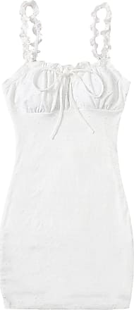 Shein Womens Floral Tie Neck Sleeveless Ruched Bust Frill Trim Bodycon Short Dress White Eyelet X-Large