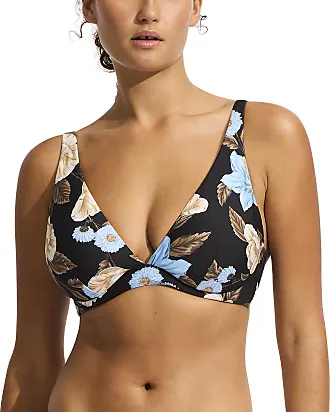 Seafolly Women's Standard Wrap Front Tankini Top Swimsuit, Garden Party  Black