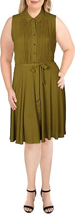 Nanette Lepore Womens Sleeveless Pintuck Bodice Button Placket Midi Dress with A Line Skirt, Spanish Olive, 16