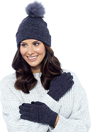 Blue or Mauve Ladies Womens Winter Bobble Hat & Touch Screen Gloves Set by Foxbury GL550 Black Grey 