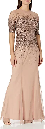  Adrianna Papell Women's Beaded Illusion Column Gown, Rose Gold,  0 : Clothing, Shoes & Jewelry