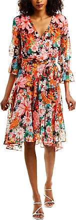 Tahari by ASL Womens Plus Size Long Sleeve Surplus Wrap Dress with Smocking Detail, Coral Pink Floral, 22W