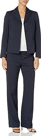 Le Suit Womens Woolen Herringbone 3 Button Peak Lapel Pant Suit, Navy, 14