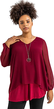 Roman Originals Women Chiffon Overlay Top with Necklace Ladies Smart Fitted Stretchy Blouse Regular & Plus Size Going Out Elegant Sparkly Party 3/4 Length Sleeve V Neck 