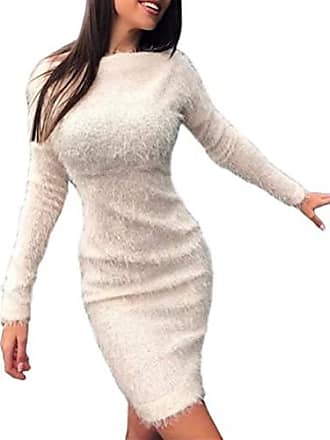 shownicer Robe Pull Femme à Manche Longue Pull Dress Col Rond Casual Pullover Elegant Mi-Longue Peluche Robe Automne Hiver