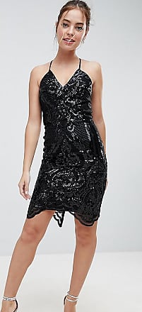 chi chi london lace pencil dress with v neck in black
