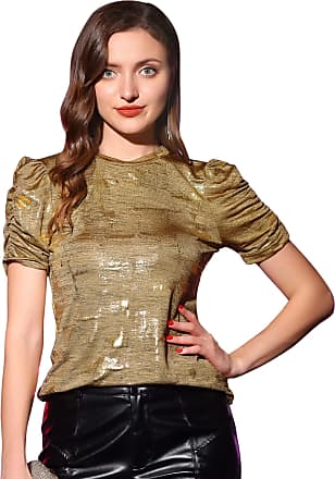 Allegra K Women's Metallic Shiny Sparkle Elastic Waist Holographic Pants  Gold Small