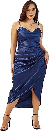 Floerns Women's Plus Size Satin Spaghetti Strap Cowl Neck Wrap Party Cami  Dress