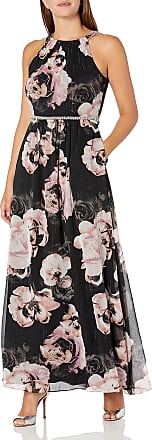 S.L. Fashions Womens Sleeveless Bead Waist Maxi Dress, Black/Rose, 10