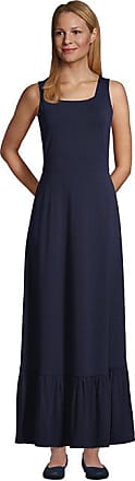 Lands End Womens Petite Cotton Modal Square Neck Tiered Maxi Dress - Lands End - Blue - XS