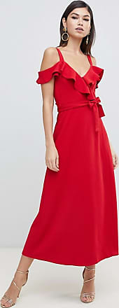 forever unique red print bardot midi dress
