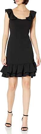 Nanette Lepore Womens Ss Sheath Dress W/Double Flounce Hem & Ruffle SLV, Very Black, 16