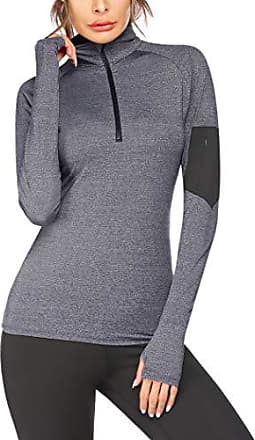 ADOME Sportshirt Damen Langarm Laufshirt Funktionsshirt Atmungsaktiv Sporttop Sports Shirt Trainingsshirt Yoga Shirts mit Daumenlöcher und Reißverschlusstasche 