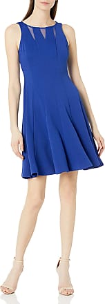 Gabby Skye Womens Sleeveless Round Neck Solid Knit Fit and Flare Dress, Cobalt, 6