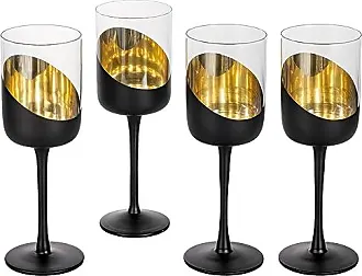 MyGift 14 oz Modern Slanted Christmas Colored Stemmed Wine Glasses  Drinkware, Holiday Multicolored Metallic Angled Accent Drinking Glass Cups,  Set of