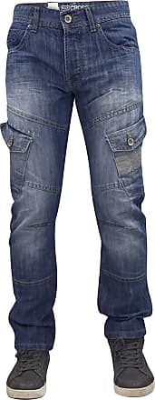 Mens Crosshatch Combat Cargo Jeans Denim Trousers Stone Dark or Light Wash New 