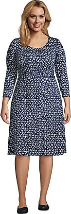 Lands End Womens Plus Size 3/4 Sleeve Twist Front Fit and Flare Dress - Lands End - Blue - 2X