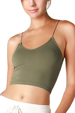 Ribbed Thin Strap Crop Top - Olive Green (Small) 