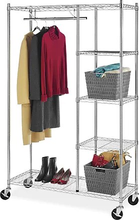 Whitmor Freestanding Wardrobe w/Fine Mesh Fabric Shelves for Portable  Clothing Storage, Black