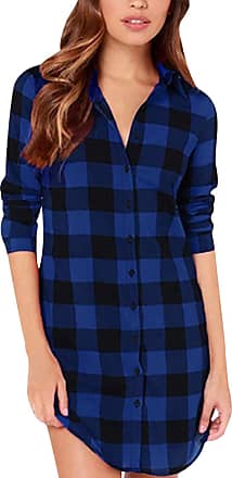Mona Checked Blouse blue-white check pattern casual look Fashion Blouses Checked Blouses 