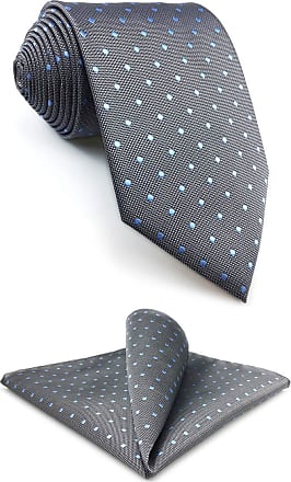 SHLAX/&WING Mens Necktie Dark Grey Geometric Matching Pocket Square Business New for Suits