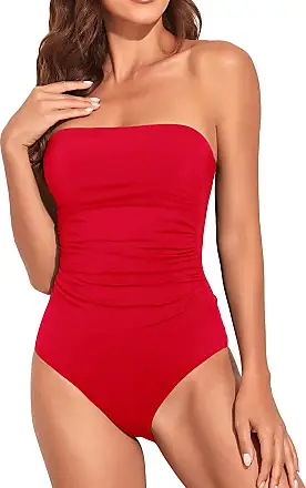 Holipick Plus Size One Piece Swimsuit Tummy Control Strapless Bathing Suits  Bandeau Slimming Ruched Twist Front Swimwear : : Clothing, Shoes