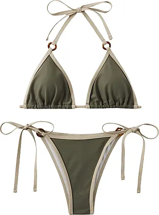  MakeMeChic Women's Halter Tie Side Triangle Bikini Set high Cut  2 Piece Bikini Swimsuit Bathing Suit : Clothing, Shoes & Jewelry