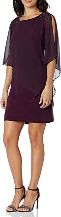 S.L. Fashions Womens Chiffon Capelet Dress with Beading (Missy and Petite), Aubergine, 14