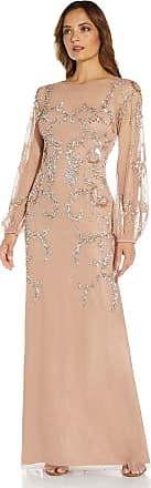 Adrianna Papell Womens Beaded Covered Gown, Rose Gold, 10