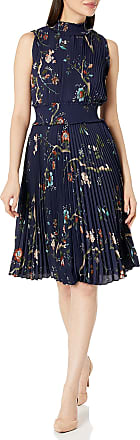 Nanette Lepore Womens Smocked High Neck Pleated Dress, Navy 132-5 Print, 10