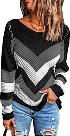 Pull Femme Chic Chaud Pas Cher Rayé Ample Mode Pullover Col Rond Hauts  Manche Longue Pull Femme Hiver Pull Tricoté