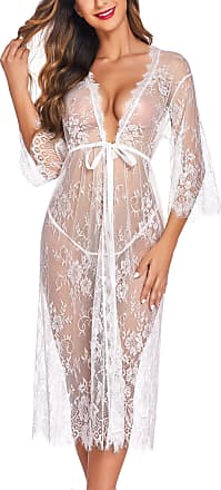 Avidlove Womens Lace Kimono Robe Babydoll Chemise and Lingerie with Garter White,Large 