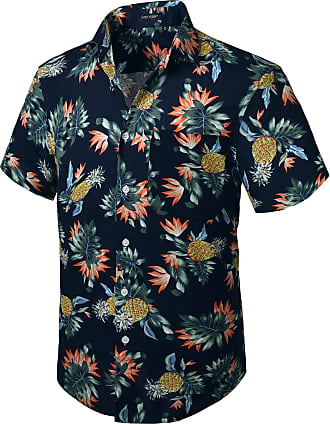 HGOOGY Men's Hawaiian Shirts Casual Ethnic Flower Printed Short Sleeve Blouse Button Down Turn-Down Collar Beach Tops 