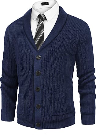 Mens Shawl Collar Button Chunky Cable Knit Cardigan Casual Pockets Sweater  Coats