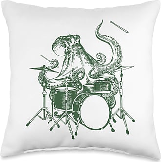 Multicolor SEEMBO Octopus Playing Drummer Musician Drumming Band Throw Pillow 18x18 