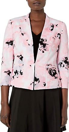 Kasper Womens Jewel Neck Crepe Fly Away Jacket with White Piping Detail 